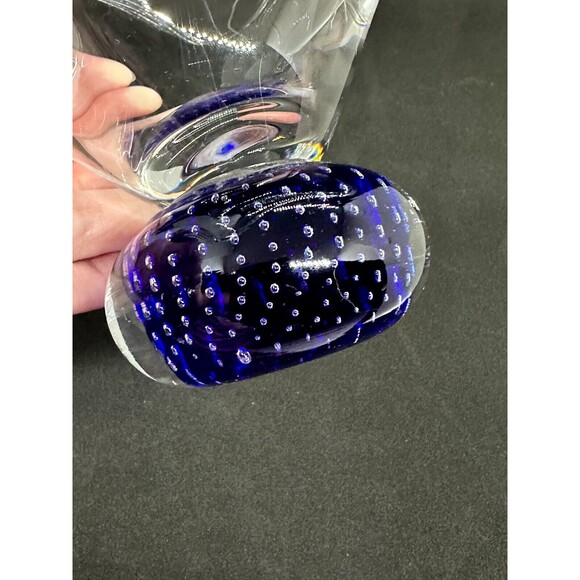 Hand Blown Art Glass Bowl Controlled Bubbles Wavy Pedestal Polished *flaw* - Picture 9 of 12